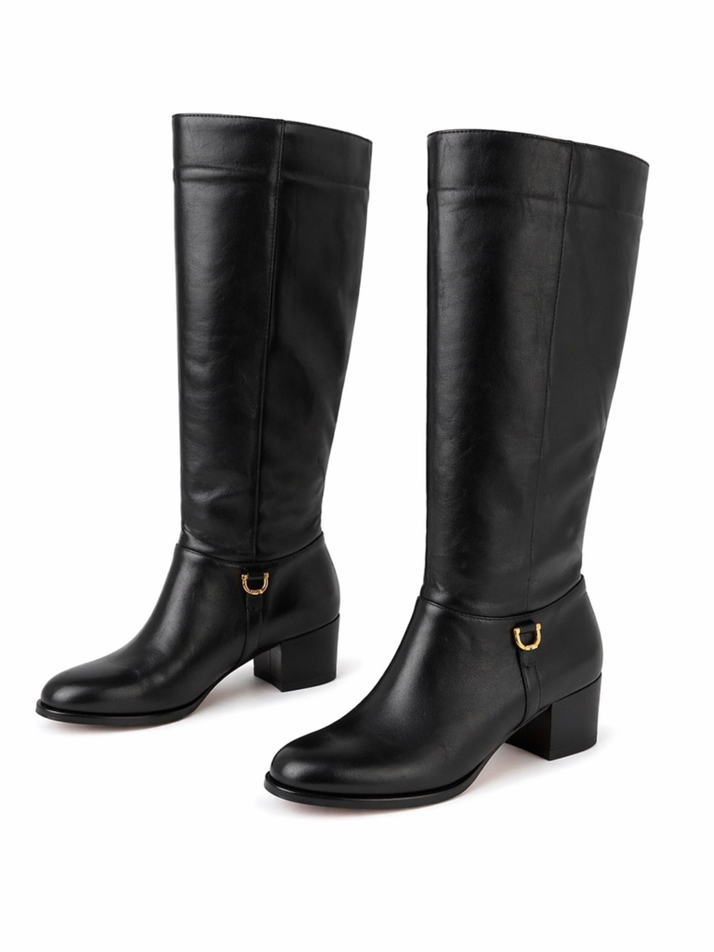 Selly Comfort Flex Black Leather Gold Buckle Detail Riding Boots Women’s Size 7